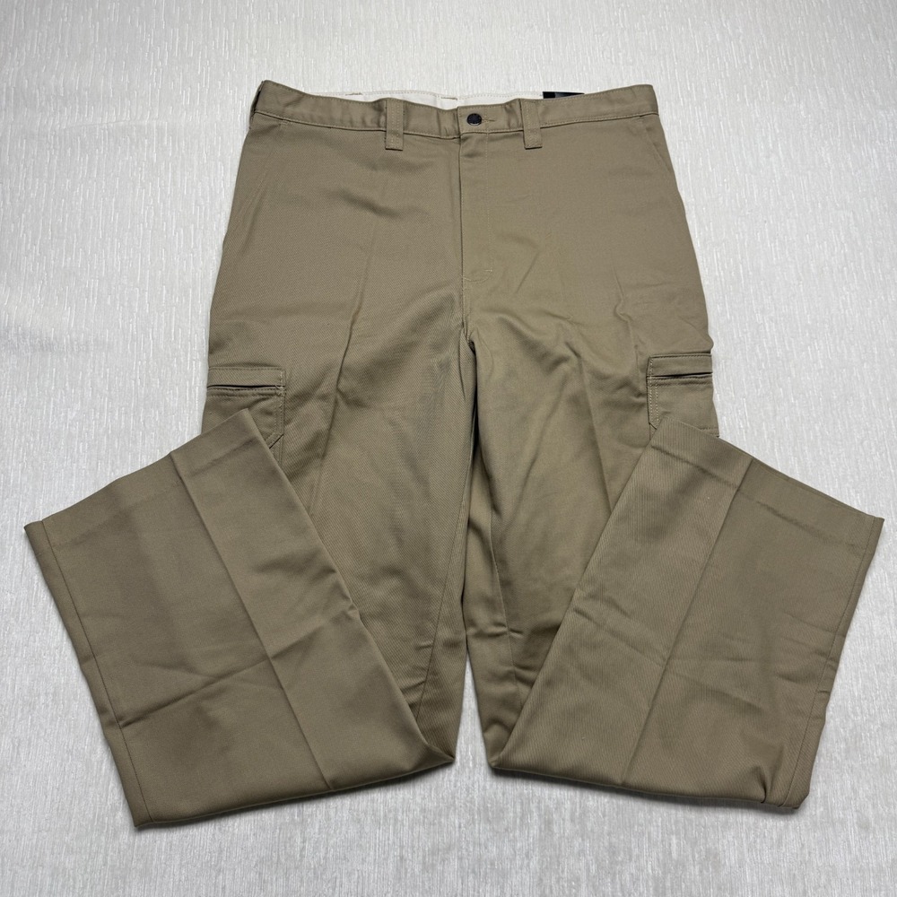 Dickies Industrial Cargo Pants Mens 36x32 Khaki Twill Cotton Straight Workwear